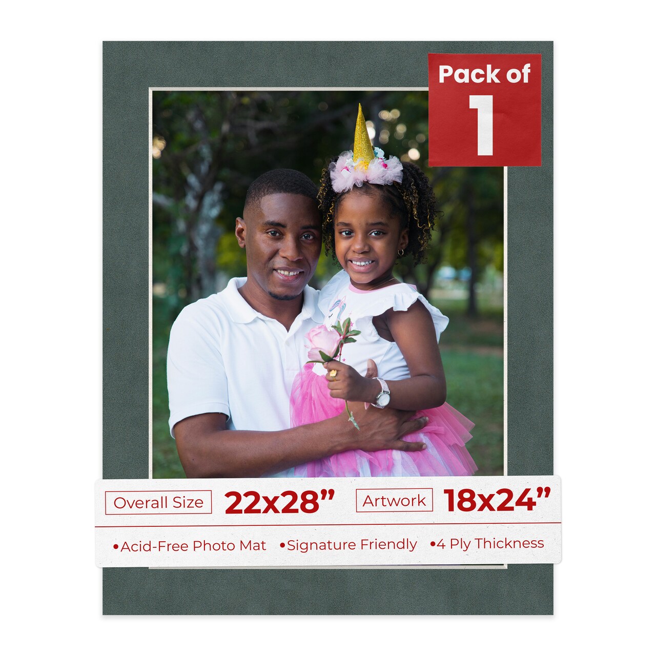 Dark Grey Suede Mat Board for 22x28 Frames - Fits 18x24 Photos